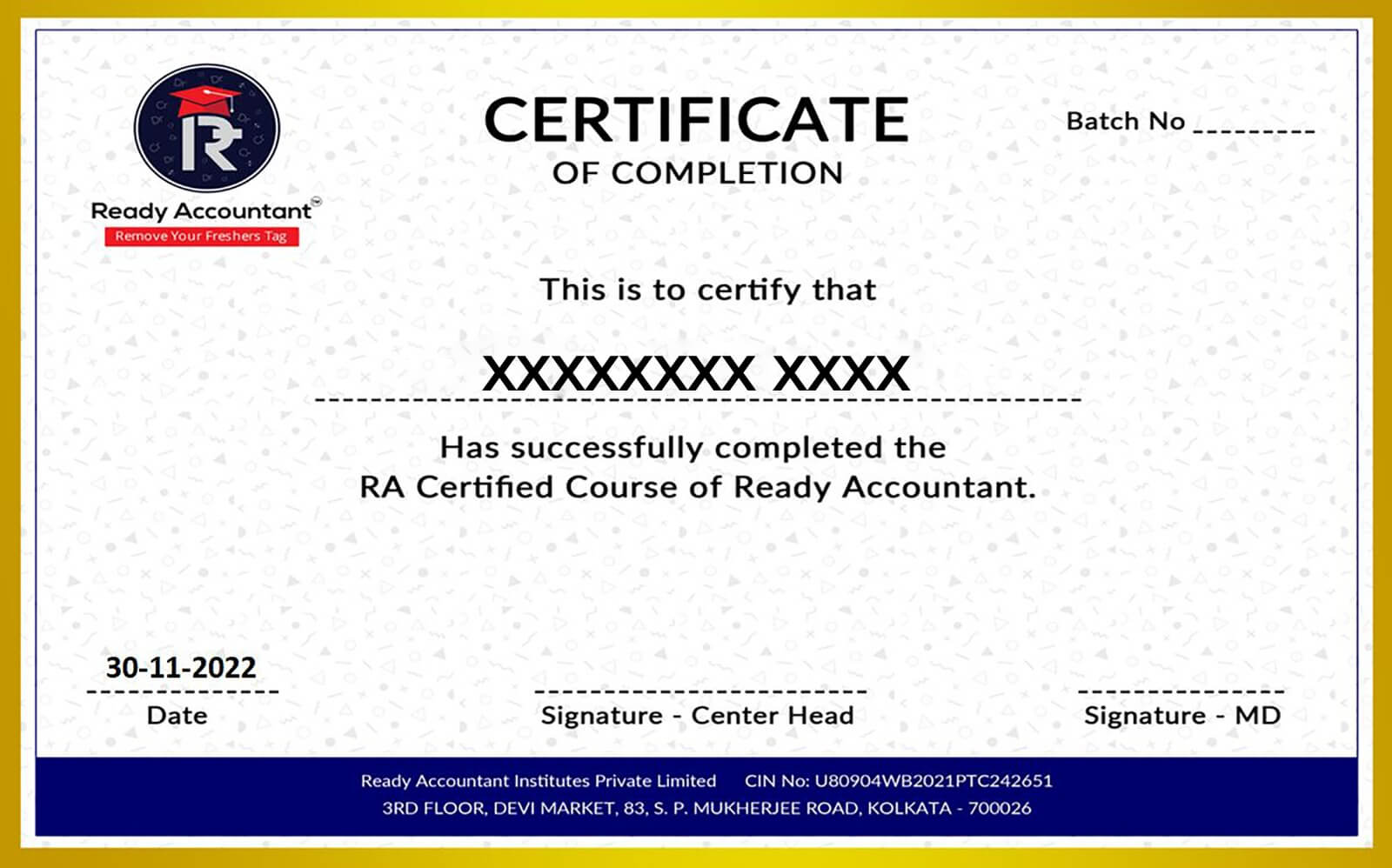 Ready accoutnant Sample Certificate